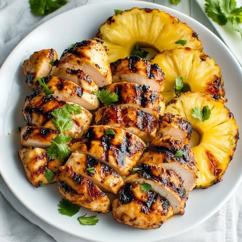 A plate of chicken with pineapple and green onions.