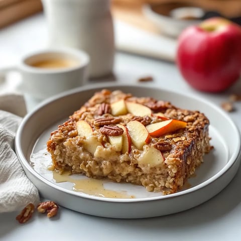 A slice of cake with apples and nuts on a plate.